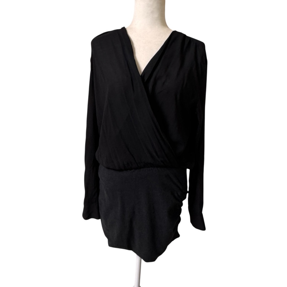 James Perse Black Wrap ruched  side‎ hem  size 3  blouson dress minimalist